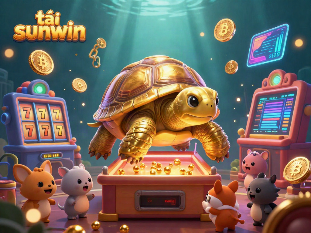 Exciting scene of a golden tortoise pinball machine where players can tải sunwin and experience vibrant casino fun.