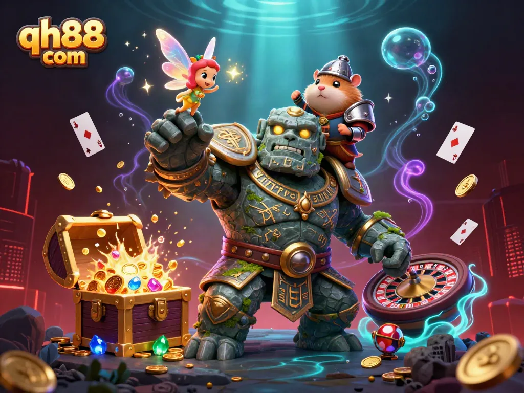 Engage with qh88 com in an immersive 3D casino fantasy filled with vibrant games and characters.