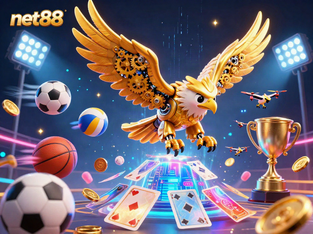 Experience thrilling sports betting with net88's vibrant illustration showcasing dynamic gaming elements.