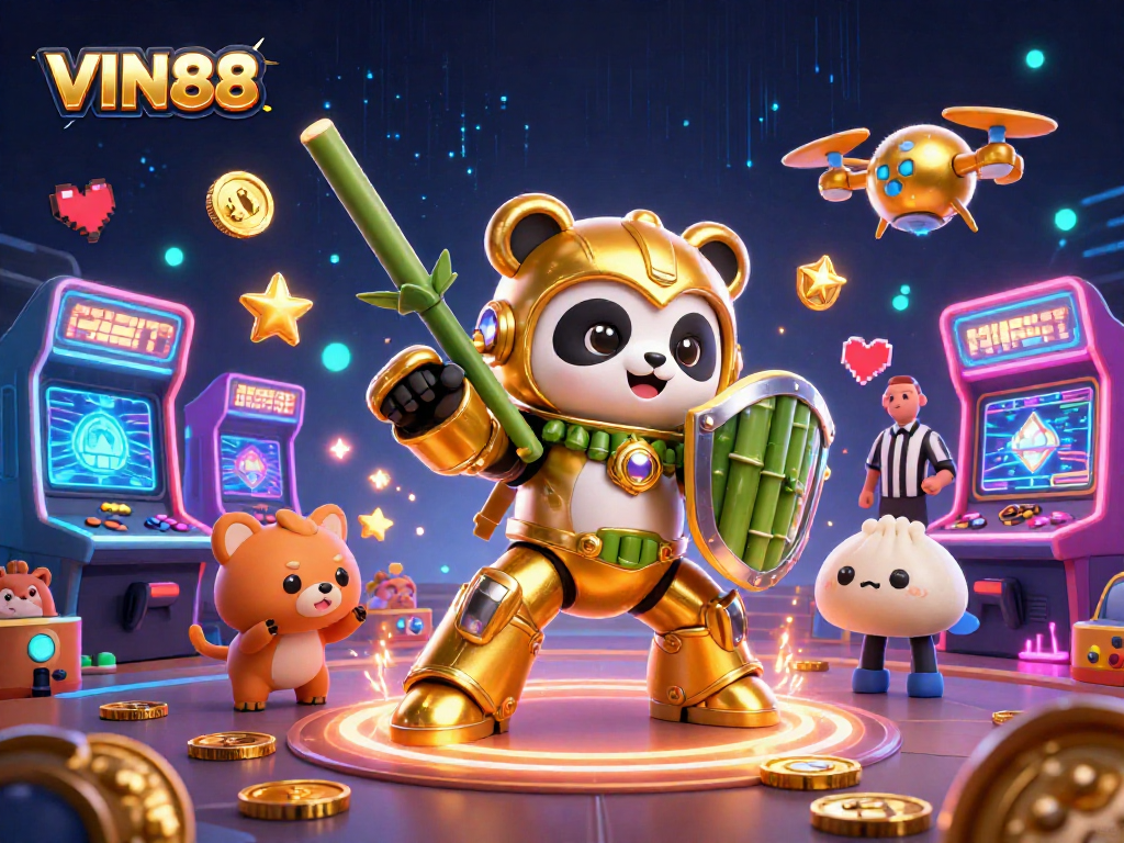 Experience the thrill of gaming at VIN88 with dynamic 3D visuals and colorful casino elements.