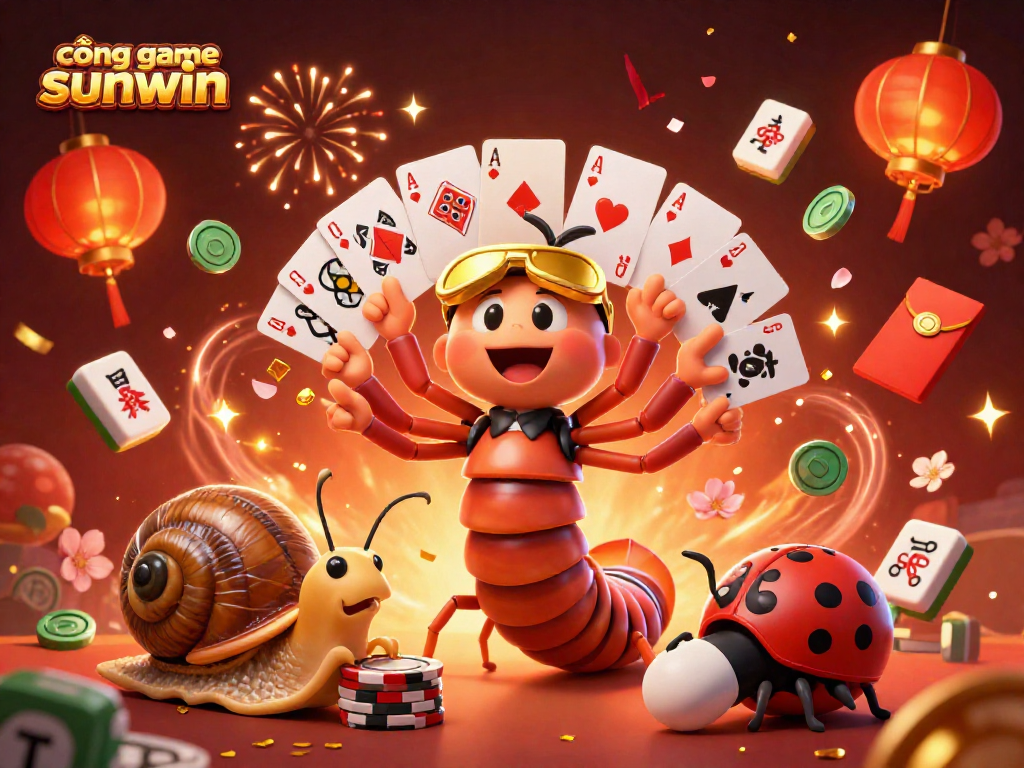 Experience the thrill of cổng game sunwin with a vibrant 3D gaming scene featuring a playful dealer.
