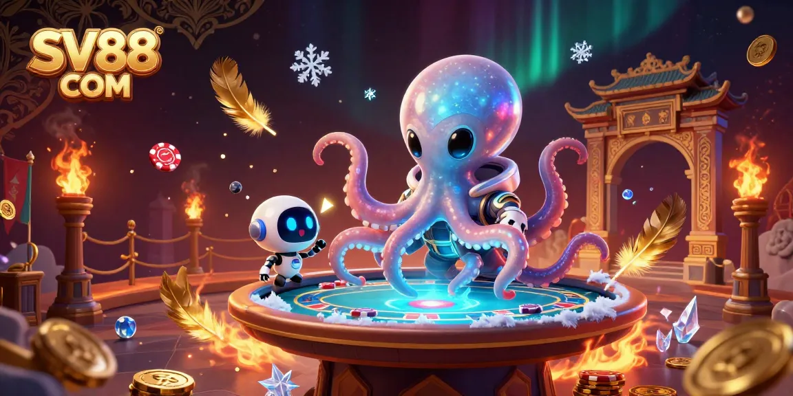 Experience high-stakes gaming at SV88 COM with our vibrant 3D alien octopus poker scene.