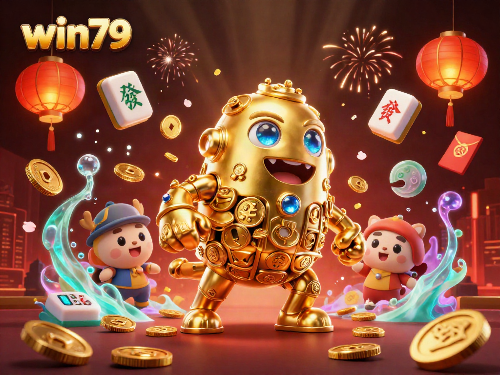 Win79 sports betting golem surrounded by dynamic gambling elements and rich visuals.