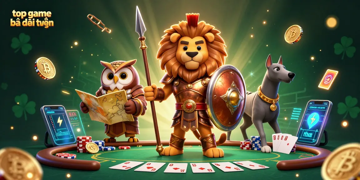 Engage with top game bài đổi thưởng strategies showcased by a lion, owl, and greyhound.