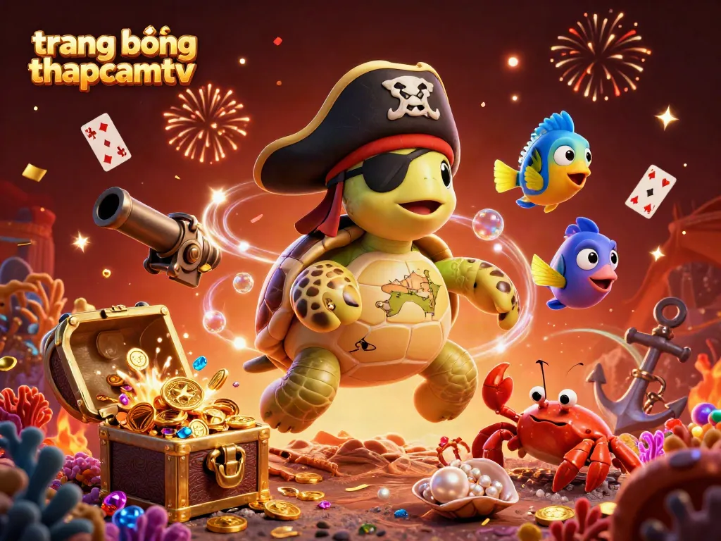Experience the thrill of gaming at trang bóng thapcamtv with a vibrant underwater scene featuring treasure, cards, and lively sea creatures.