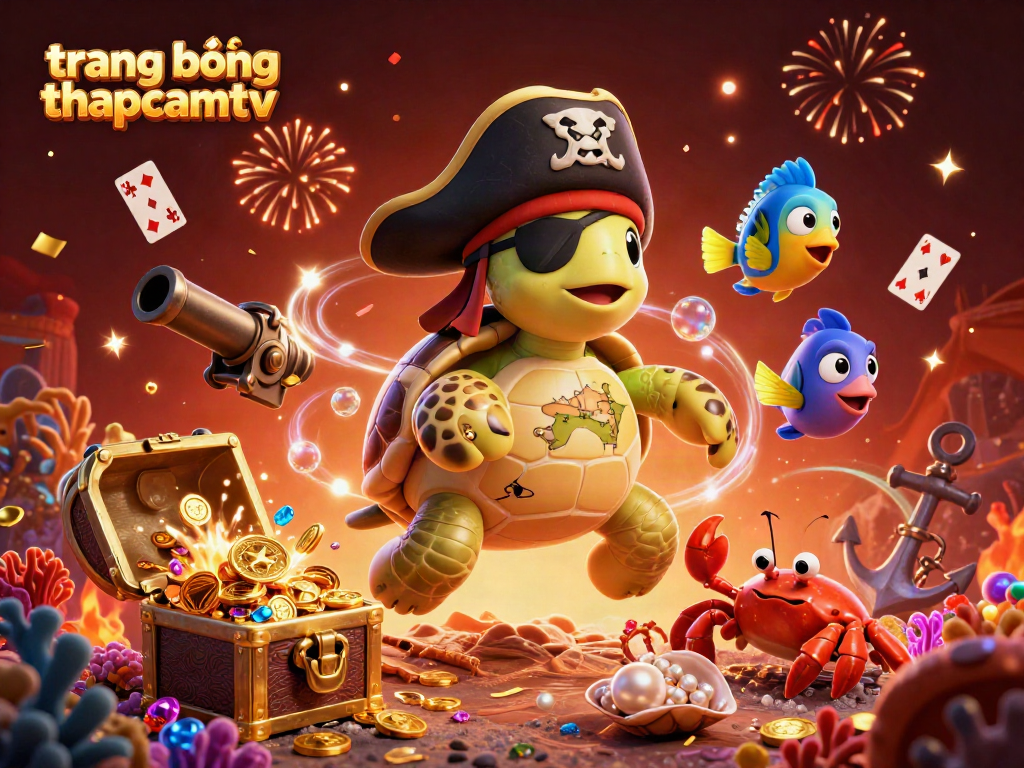 Experience the thrill of gaming at trang bóng thapcamtv with a vibrant underwater scene featuring treasure, cards, and lively sea creatures.