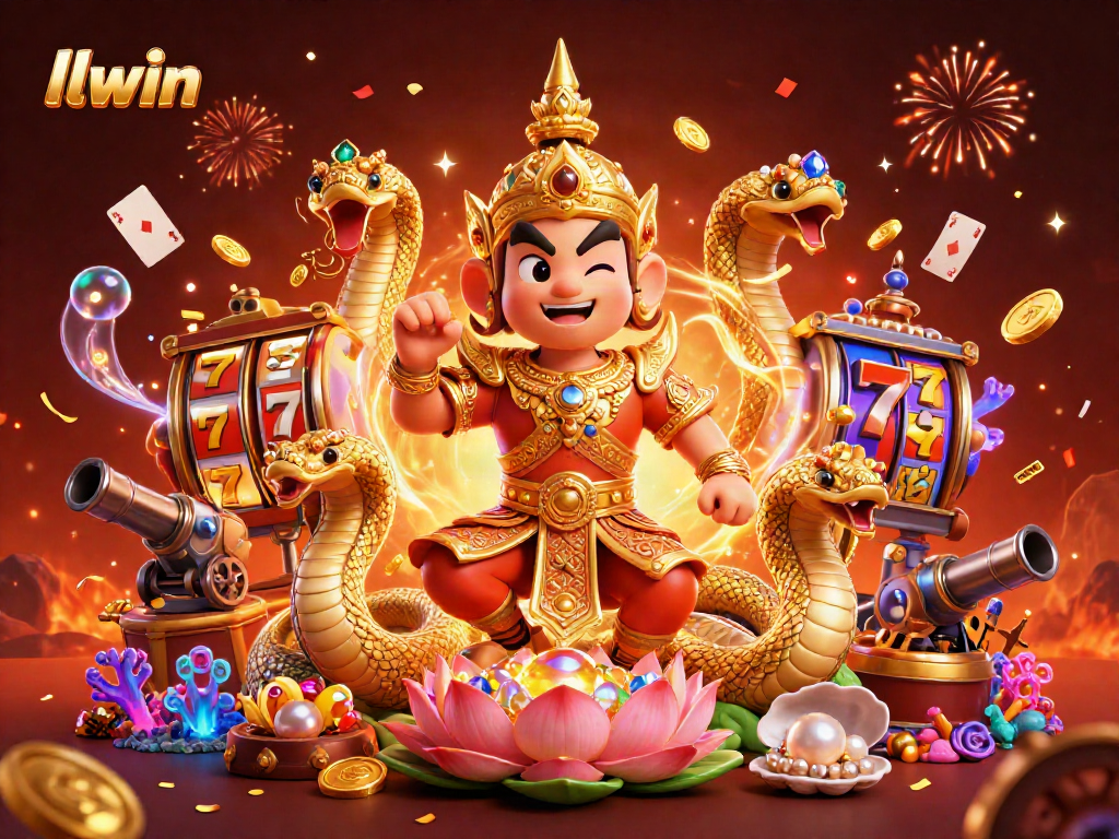 Experience thrilling adventures at llwin with a vibrant 3D casino illustration featuring lucky symbols.