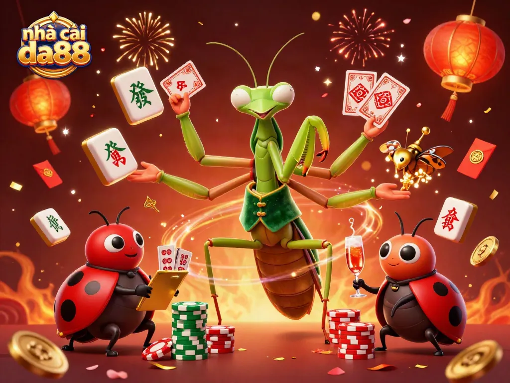 Play and win at nhà cái da88 with vibrant 3D casino elements featuring unique characters and festive decorations.