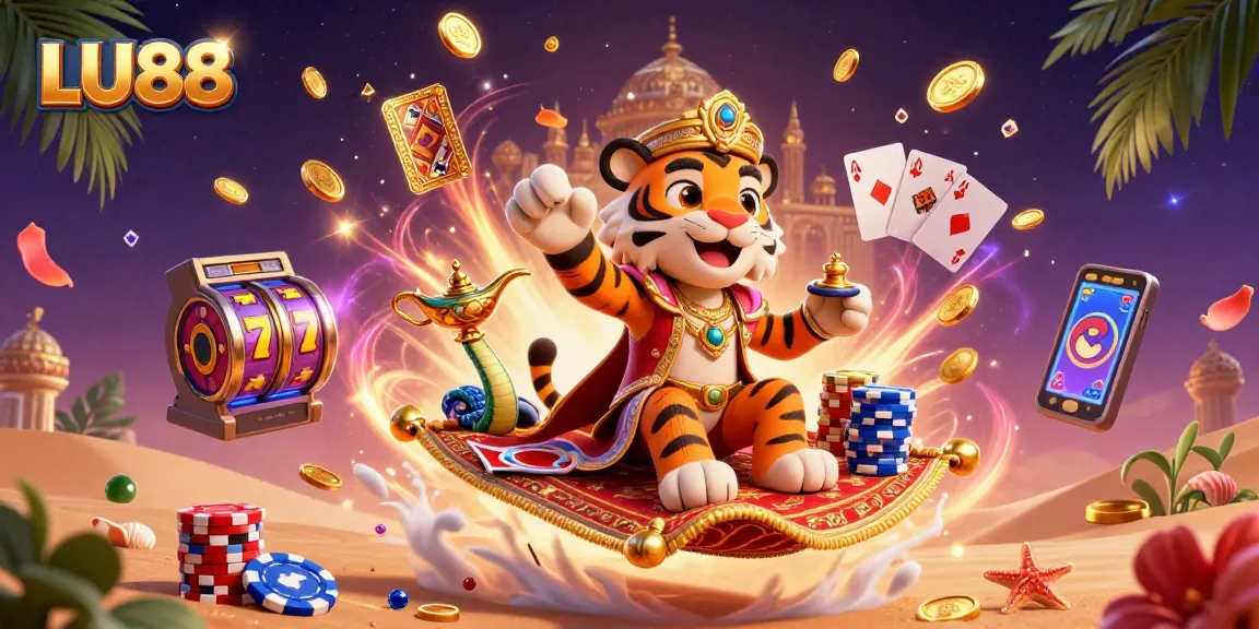 Experience the excitement of LU88 with a vibrant 3D casino scene featuring classic games!