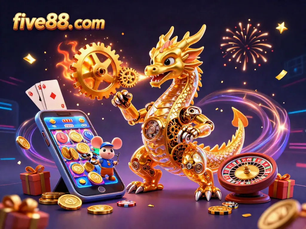 Engage in thrilling gameplay at five88. com with fun slot games, golden coins, and a magical dragon!