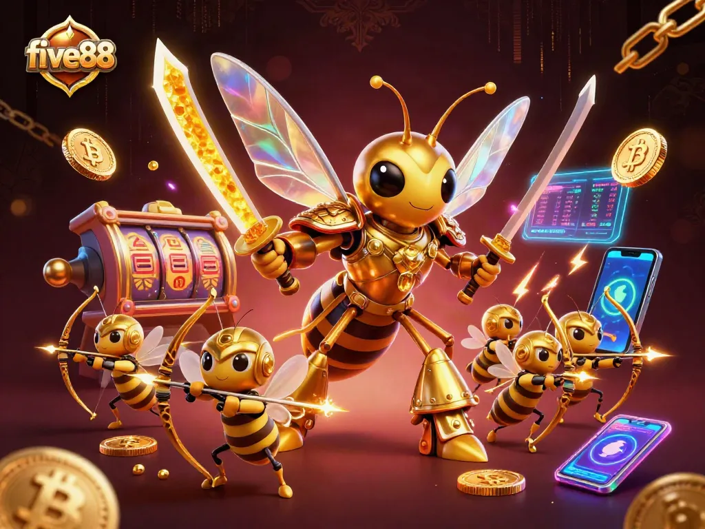 Engage with five88's thrilling casino adventure featuring iconic characters and cryptocurrency elements.