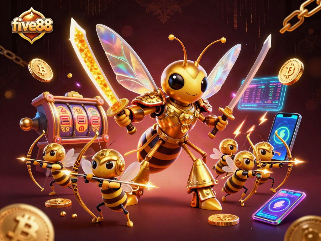 Engage with five88's thrilling casino adventure featuring iconic characters and cryptocurrency elements.