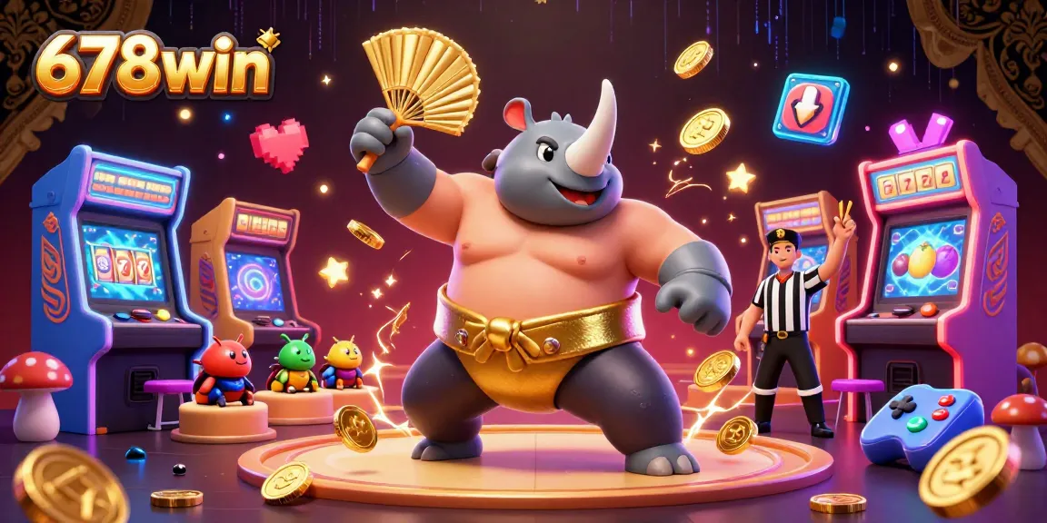 Engage with thrilling games at 678win, showcasing a vibrant sumo beetle championship under neon lights.