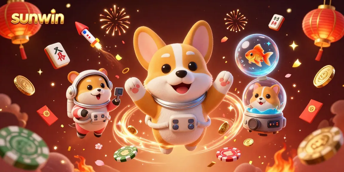 Engage with sunwin's exciting casino scene featuring a playful astronaut corgi and vibrant gaming elements.