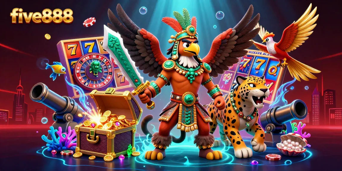 Enhance your gaming experience with five888's lively 3D casino illustration featuring engaging characters and vibrant elements.