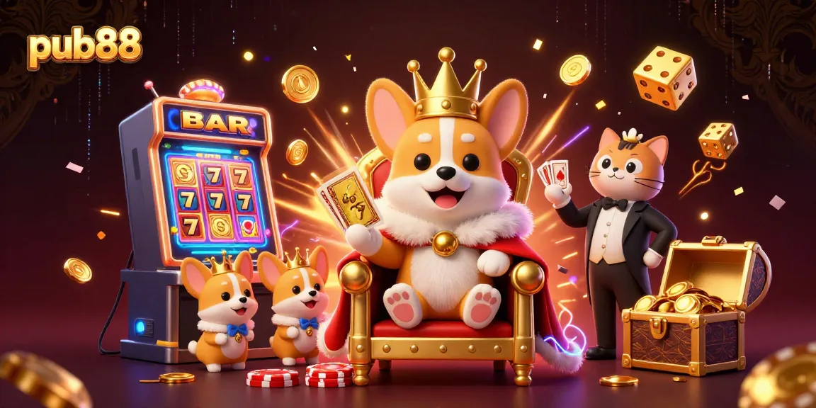 Play exciting games at pub88 with a royal corgi overseeing a jackpot wonderland!