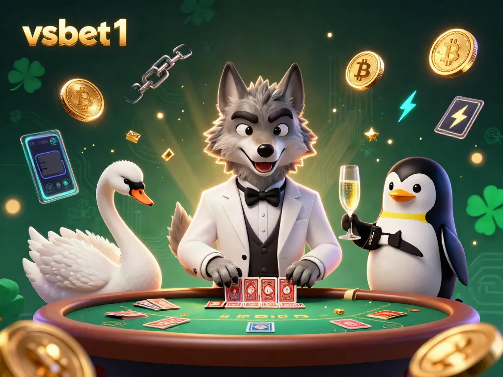 Engage with the lively world of vsbet1 illustrated in 3D with vibrant characters and casino elements.