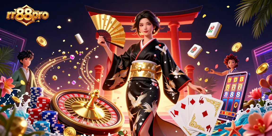 Experience the thrill of rr88pro with vibrant casino elements and a stunning Asian goddess in action.