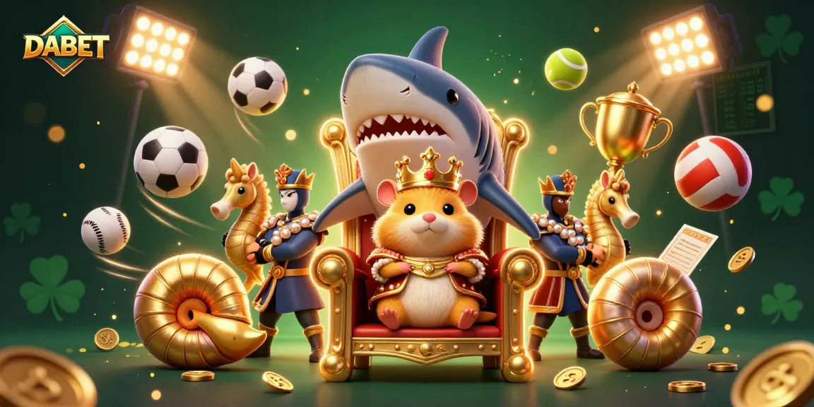 DABET sports betting scene featuring a golden hamster king and dynamic game elements, capturing excitement.