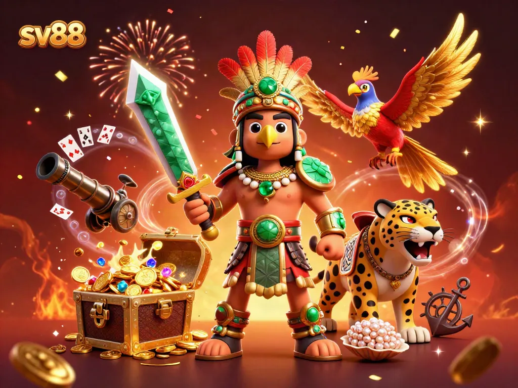 Play vibrant games at sv88 with gold coins and colorful gems raining down.
