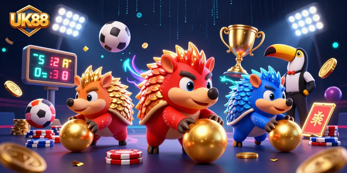 Engage with lively UK88 pangolin rivalry in a vibrant casino-themed scene.