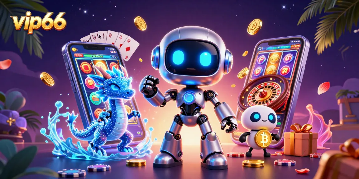 Engage in thrilling casino experiences with vip66's immersive 3D digital illustration showcasing vibrant gaming elements.