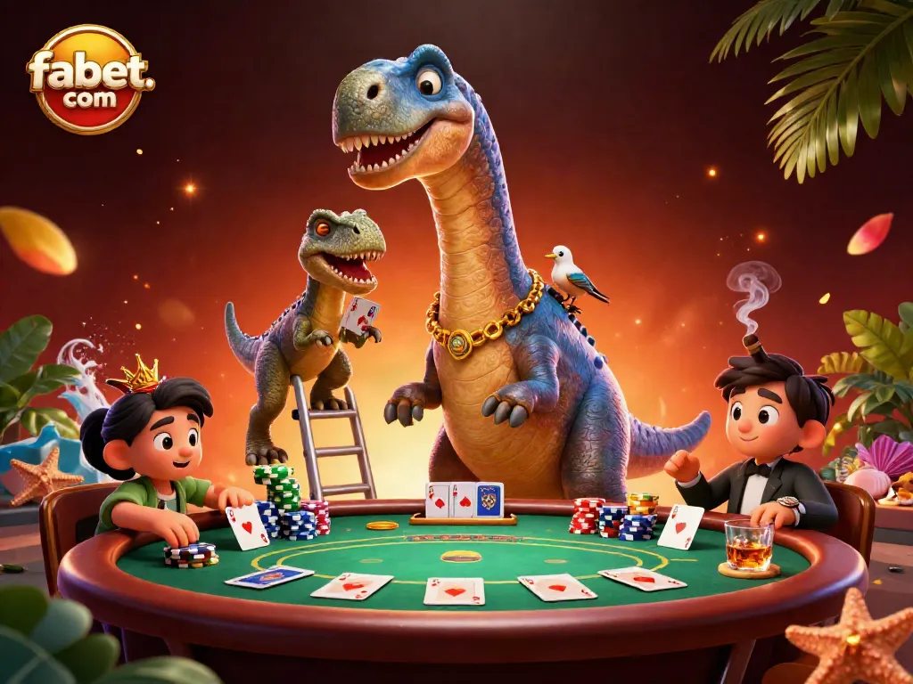 Engage in thrilling poker action at fabet. com with a unique 3D casino experience featuring a giant brontosaurus.