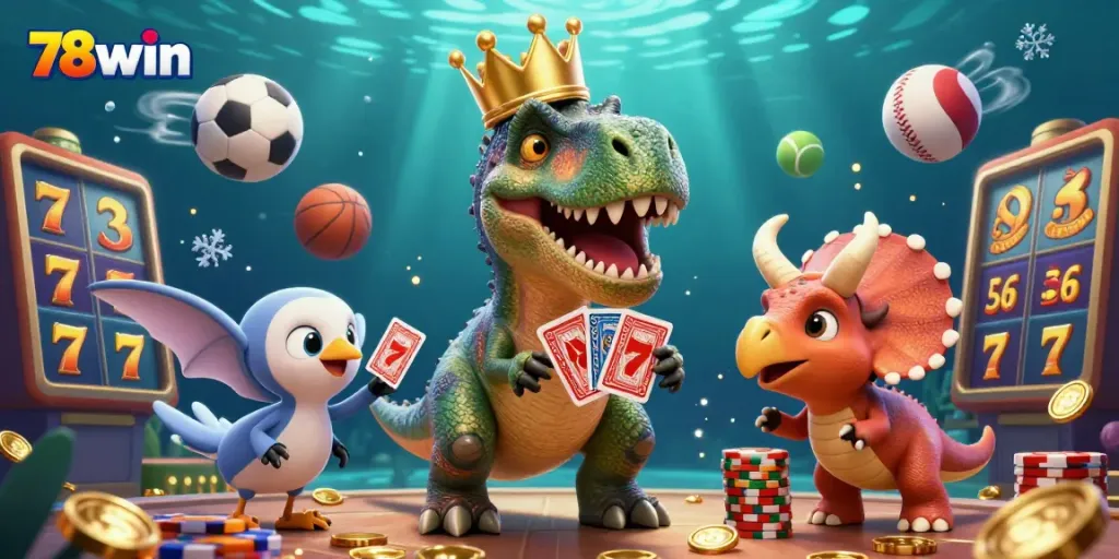 Experience thrilling gameplay with 78win's unique characters in an exciting casino environment.