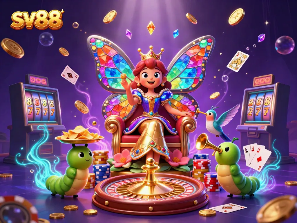 Experience thrilling gameplay at sv88 with vibrant characters and casino elements in a magical landscape.