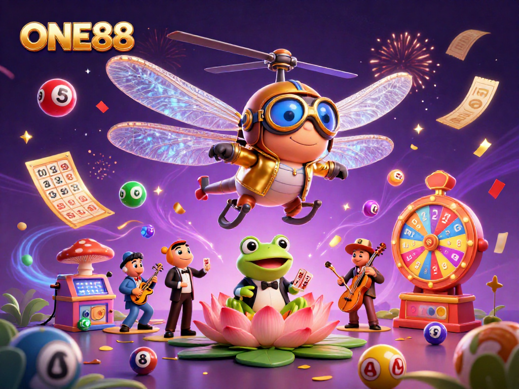 Experience thrilling fun with ONE88 in this vibrant casino scene featuring exciting games.