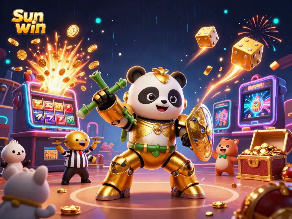 Sun win gaming illustration featuring dynamic characters and casino elements celebrating a jackpot
