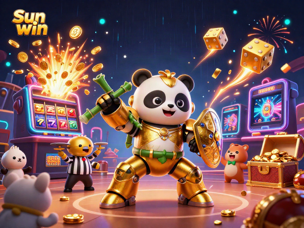 Sun win gaming illustration featuring dynamic characters and casino elements celebrating a jackpot