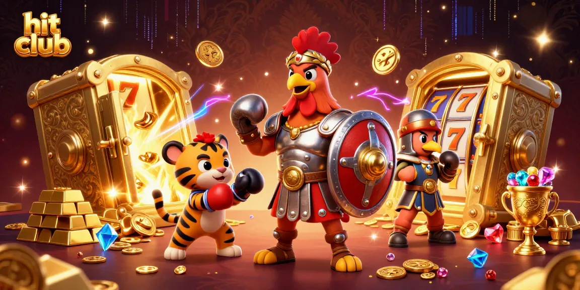 Engage in the vibrant hit club scene with a rooster gladiator and treasures bursting with excitement.