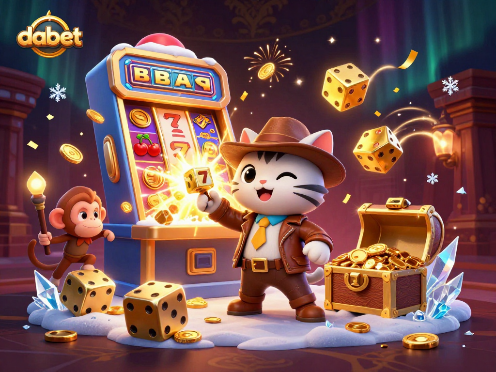 Dabet showcases a thrilling adventure with a cat archaeologist and monkey companion exploring a golden casino artifact.