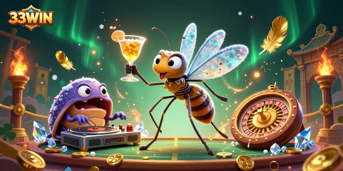 Experience 33WIN with a vibrant 3D casino scene featuring iconic gaming elements and engaging characters.