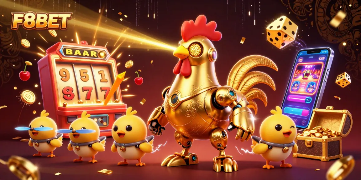 Engage in thrilling gameplay with F8BET's exciting 3D casino visuals featuring vibrant slot machines and characters.
