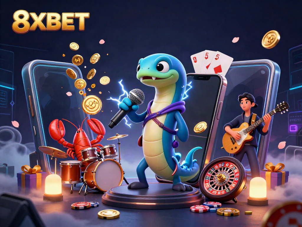 Enjoy thrilling games like slots and cards at 8XBET, featuring unique characters in an underwater casino.