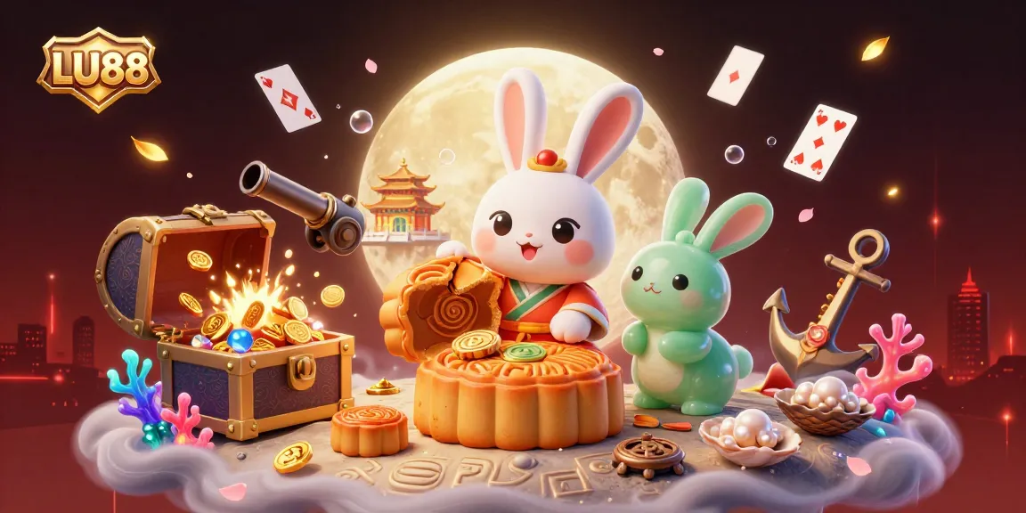 LU88 showcases an exciting 3D scene where a moon rabbit reveals poker chips amidst dynamic casino elements.