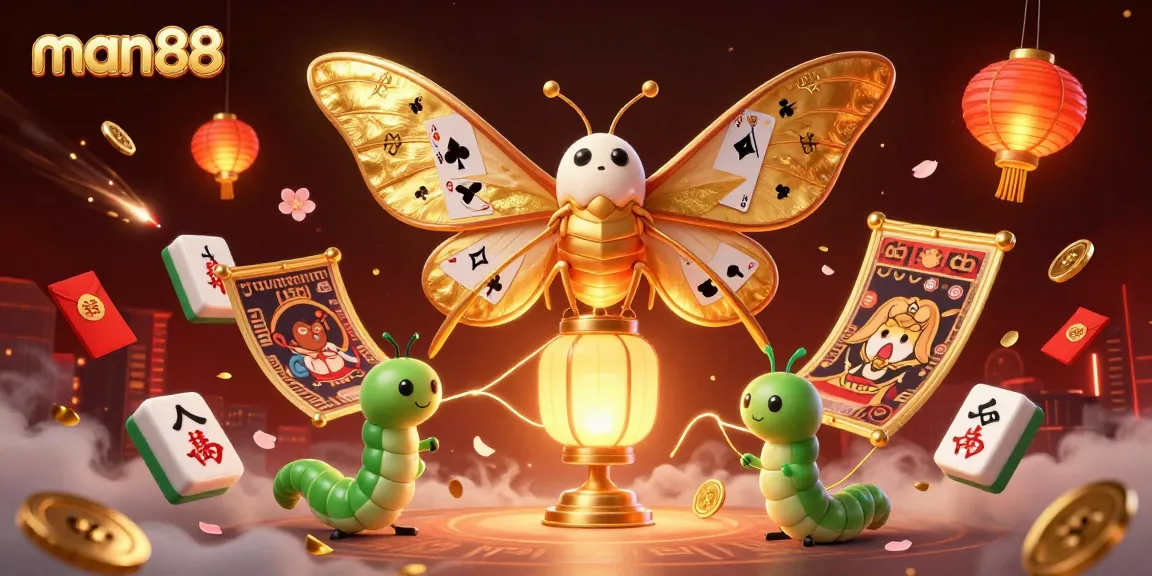 Engage with man88, featuring a vibrant 3D scene of a golden moth and casino elements optimized for action.
