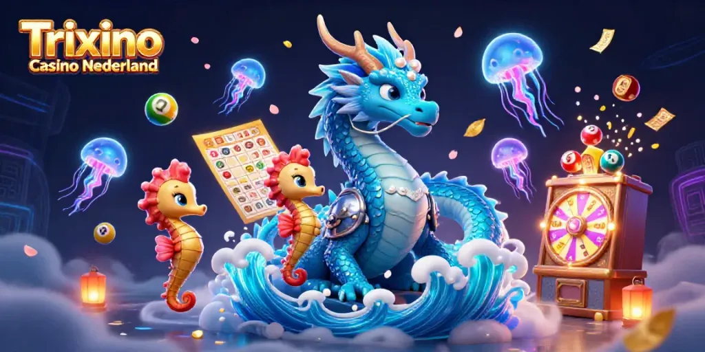 Experience Trixino Casino Nederland with a vibrant 3D dragon and interactive casino elements!