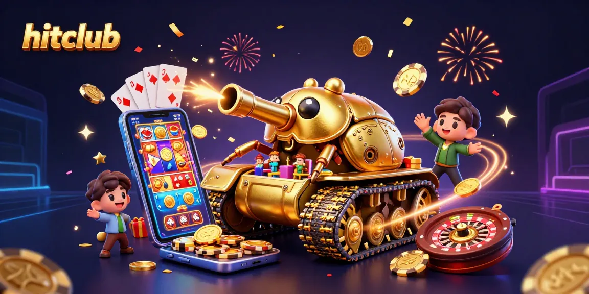 hitclub's exciting 3D casino adventure with a colorful smartphone and animated gaming elements