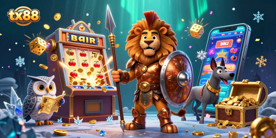 Win big with tx88 at the slot machine, surrounded by symbols and gold.