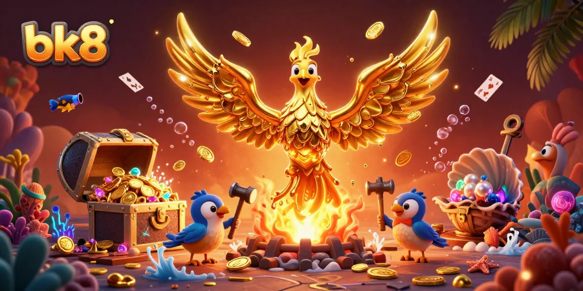 Engage in thrilling games at bk8 with a golden phoenix and treasure elements glowing around