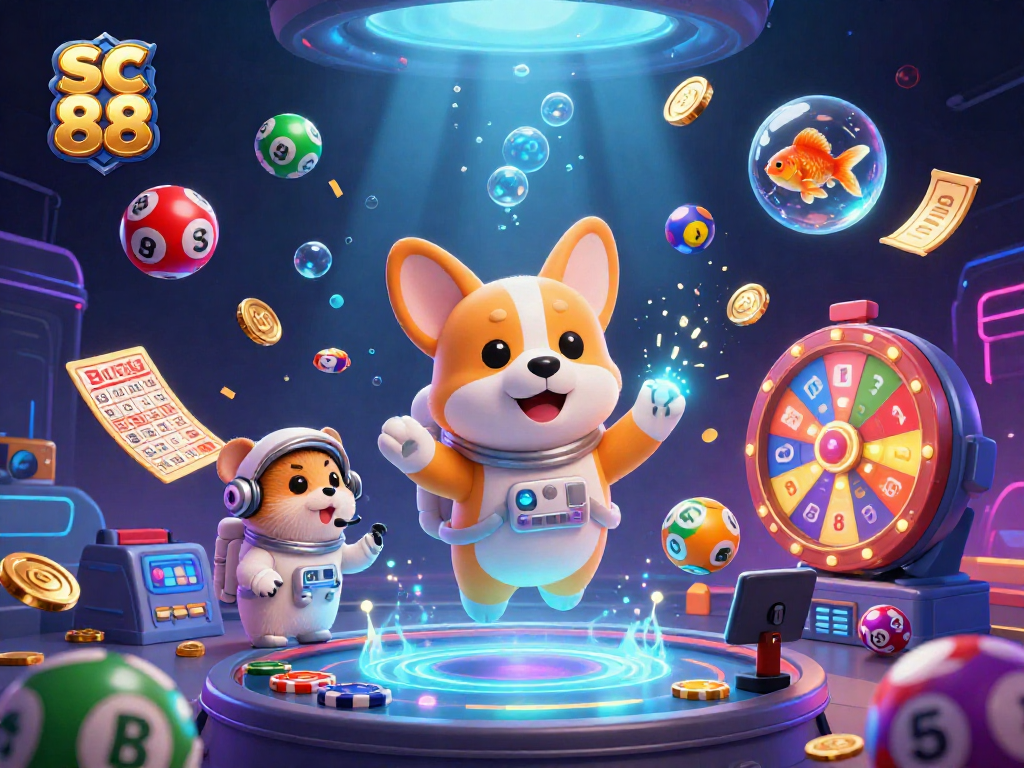 Experience thrilling gameplay with sc 88 in a vibrant 3D casino scene featuring exciting lottery elements.