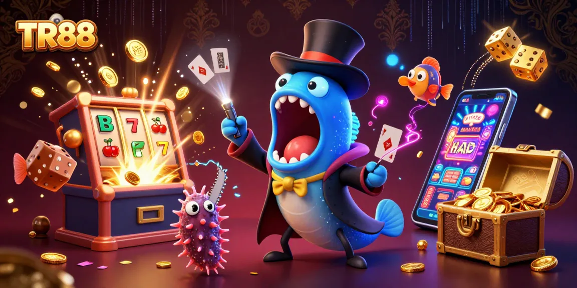 Experience thrilling gameplay with TR88 and vibrant casino elements in a magical illustration.