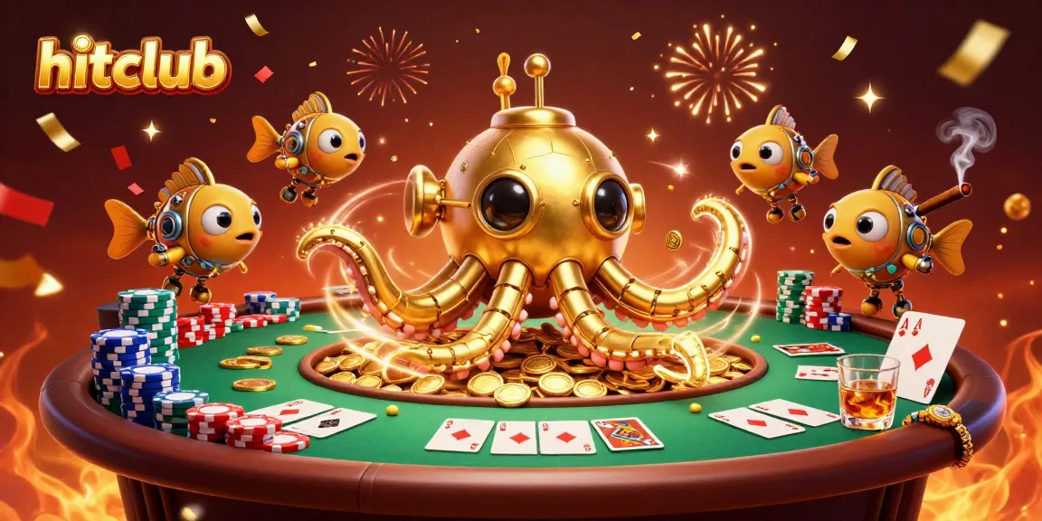 hitclub casino enthusiasts enjoy a vibrant scene of golden kraken submarine and poker action