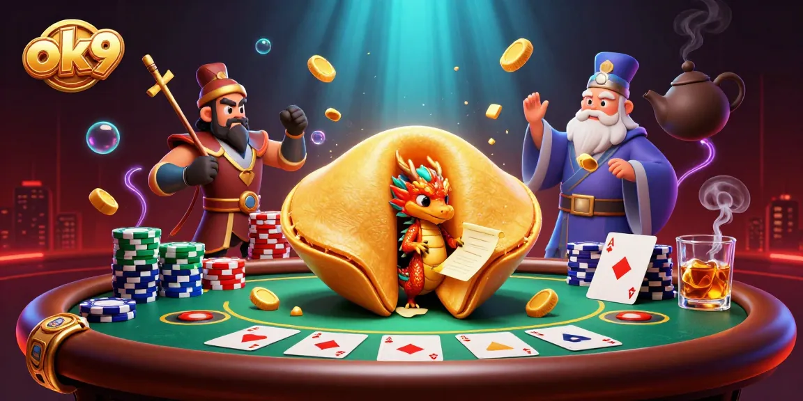 Bettors engage with ok9's vibrant casino scene featuring dynamic poker elements and animated characters.