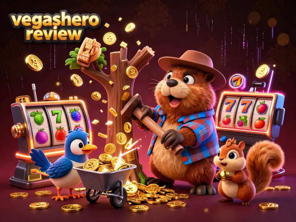 Experience the excitement of winning at VegasHero review with playful characters in an engaging casino scene.