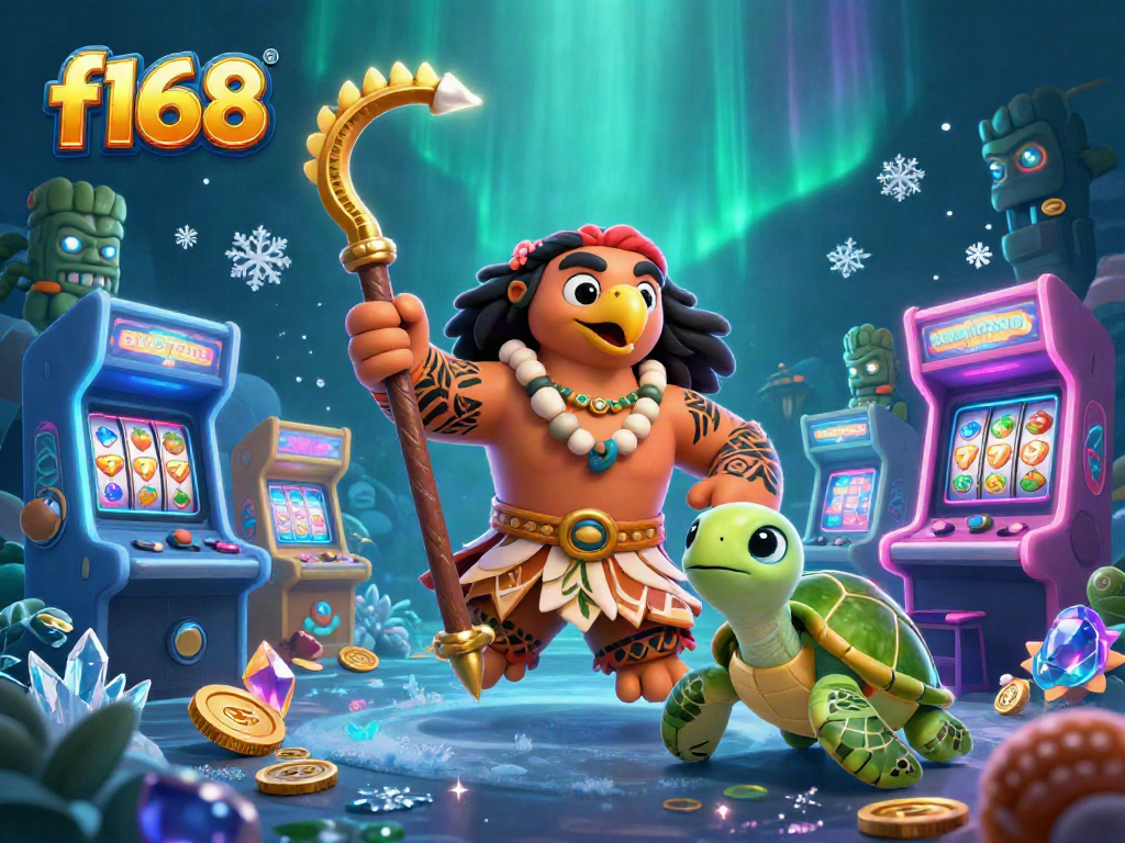 Experience thrilling gaming action with f168 in this vibrant 3D casino-inspired illustration.