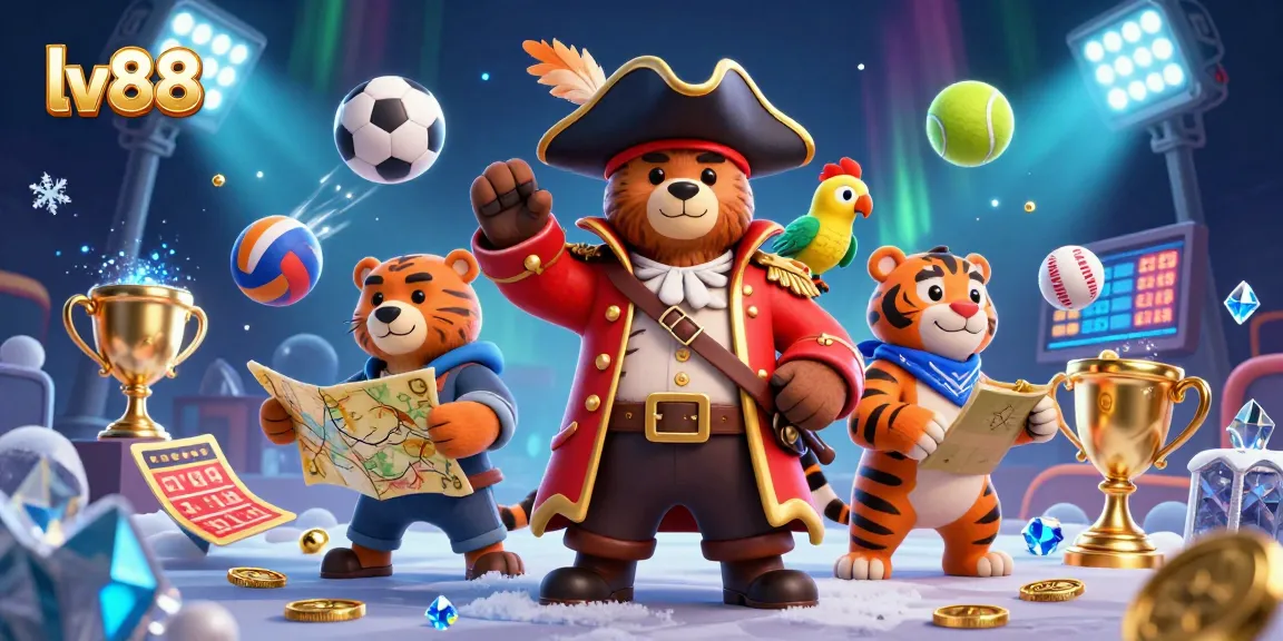 Enjoy thrilling casino games with lv88 in a vibrant 3D pirate-themed illustration.